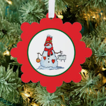 décoration de Noël bonhomme de neige avec des cœur