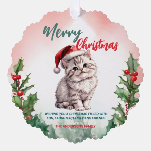 Carte Décorative Drôle Joyeux Noël Wreath mignonne Chat chaton (Recto)