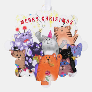 Carte Décorative Drôle Noël Ornament Card avec Happy Cat Party