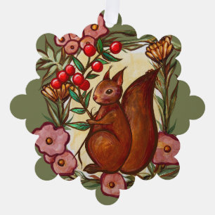 Carte Décorative Écureuil et écureuil rouge hivernal Holly