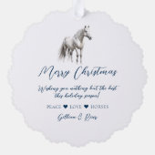 Carte Décorative Élégant bleu Noël blanc cheval équestre (Verso)