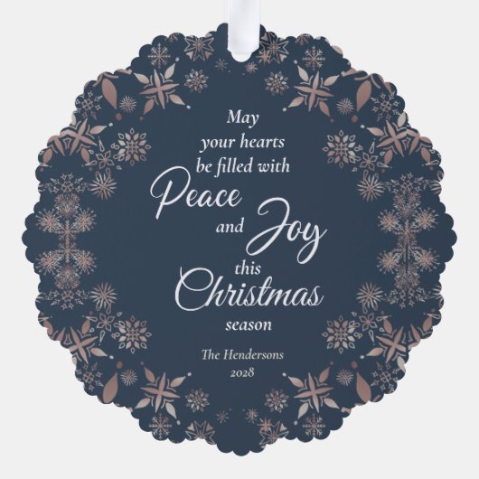 Carte Décorative Elégant Gold Snowflakes Peace Joy Blue (Verso)