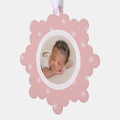 Carte Décorative Élégant Snowflakes Pink Baby's First Christmas (Gauche)