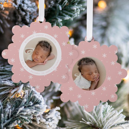 Carte Décorative Élégant Snowflakes Pink Baby's First Christmas