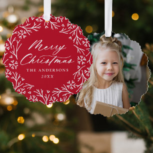 Carte Décorative Élégante couronne de flocon de neige photo rouge N