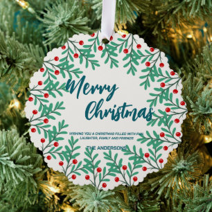 Carte Décorative Elégante couronne rouge Holly Berries joyeux arbre