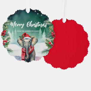 Carte Décorative Éléphant mignon Père Noël Fête de Noël Famille Enf