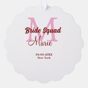 Carte Décorative Equipe de mariée ajouter nom monogramme demoiselle