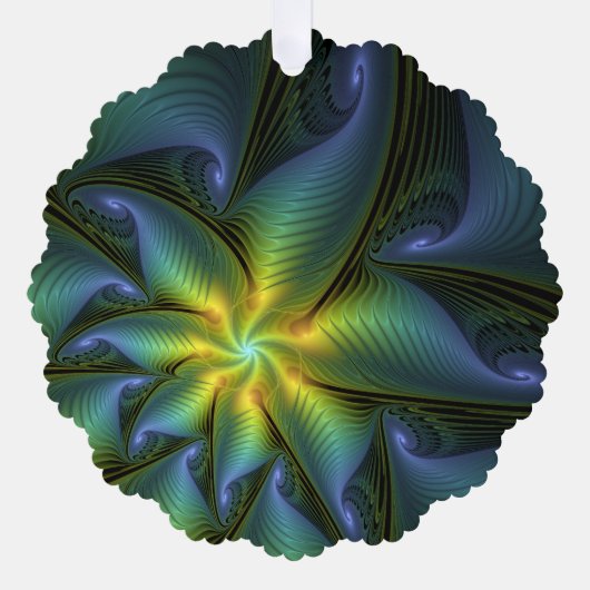 Carte Décorative Etoile Abstraite, Bleu brillant Vert Or Fractal Ar (Recto)