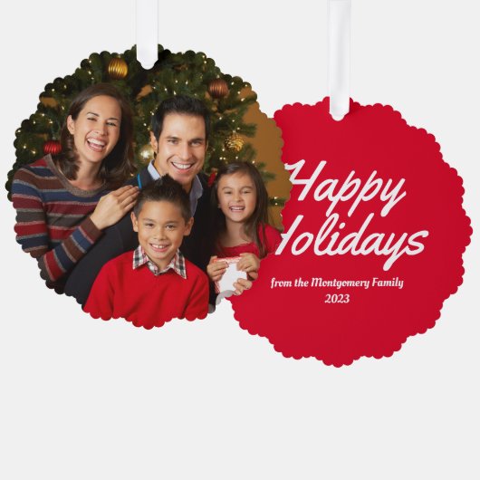 Carte Décorative Famille Rouge Photo Joyeuses Fêtes (Recto/Verso)