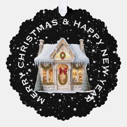 Carte Décorative FESTIVE NOËL STOREFRONT en NEIGE PERSONNALISÉE (Recto)