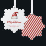 Carte Décorative Festive Santa Hat<br><div class="desc">Aquarelle festive chapeau de Santa,  carte de décoration de vacances. Caractéristiques,  typographie rouge avec coordination du support motif à bandes.</div>