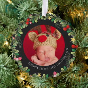 Carte Décorative Feuillage d'hiver   Le premier Noël de bébé