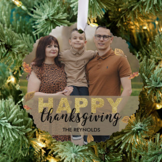 Carte Décorative Feuilles chaudes Or Script Joyeux Thanksgiving | P