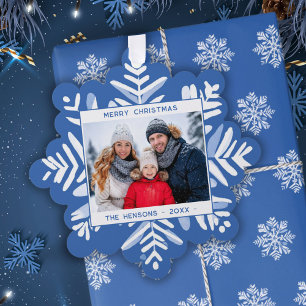 Carte Décorative Flocon de neige bleu Joyeux Noël Photo de famille