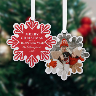 Carte Décorative Flocon de neige rouge moderne Joyeux Noël Photo