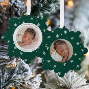 Carte Décorative Flocons de neige élégants Vert Premier Noël de béb