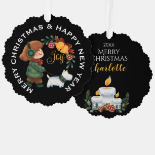 Carte Décorative Girl with White Scottie Dog, PERSONNALISÉ Christma