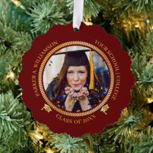 Carte Décorative Graduation 2 Photo Dk Red Gold Classe Casquette An