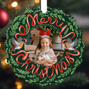 Carte Décorative Green Joyeux Noël Folk Foliage Wreath Photo