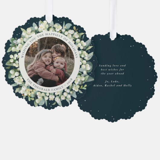Carte Décorative Green Snowberry+Eucalyptus Holiday Wreath Photo  (Recto/Verso)