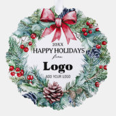 Carte Décorative Happy Holidays Wreath Bow Logo Small Gifts Clients (Verso)
