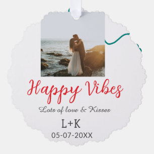 Carte Décorative Happy Vibes nom du couple date mariage rouge