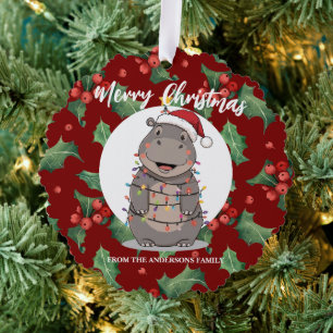 Carte Décorative Hippopotame mignon arbre de Noël animal de zoo Noë