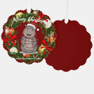 Carte Décorative Hippopotame mignon arbre de Noël animal de zoo Noë