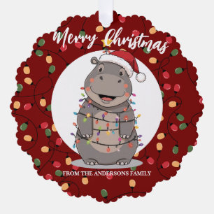 Carte Décorative Hippopotame mignon arbre de Noël animal de zoo Xma