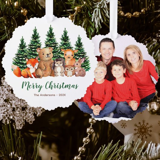 Carte Décorative Hiver Bois Animaux Aquarelle Joyeux Noël