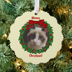 Carte Décorative Holly Wreath Frame Meowy Christmas Ajouter une pho