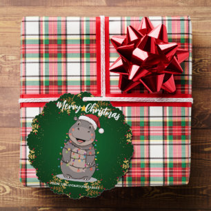 Carte Décorative Joli arbre de Noël hippopotame safari Noël carreau