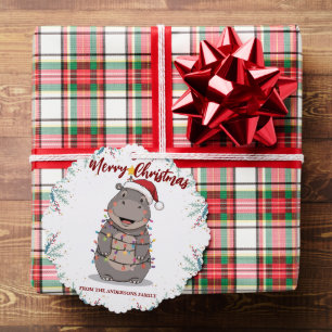 Carte Décorative Joli arbre de Noël hippopotame safari Noël carreau