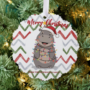 Carte Décorative Joli arbre de Noël hippopotame zoo safari Noël car