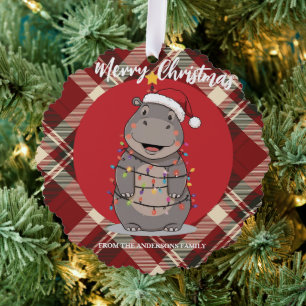 Carte Décorative Joli arbre de Noël hippopotame zoo safari Xmas car