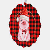 Carte Décorative Joli Cochon De Noël Avec Buffalo Plaid Rouge Drôle (Gauche)