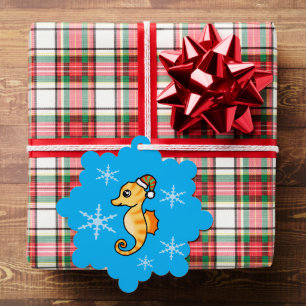 Carte Décorative Joli hippocampe de Noël flocon de neige fête