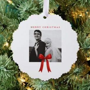 Carte Décorative Jolie photo avec un nœud rouge Joyeux Noël
