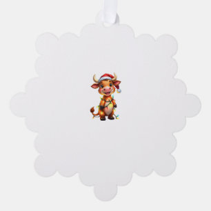 Carte Décorative Jolie vache de Noël Festif avec lumières de Noël