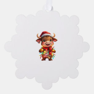 Carte Décorative Jolie vache de Noël Festif avec lumières de Noël