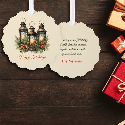 Carte Décorative Joyeuses vacances Lanternes d'hiver Photo personna
