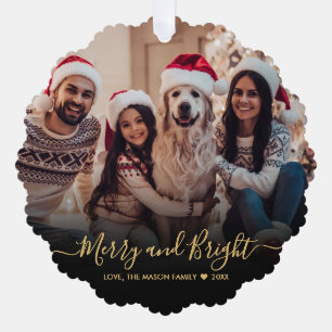 Carte Décorative Joyeux et brillant noir Script photo Noël