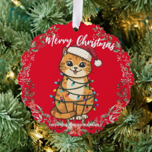 Carte Décorative Joyeux et lumineux chat Noël chaton neige hiver
