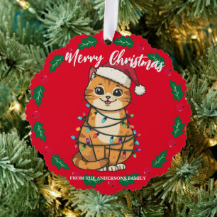 Carte Décorative Joyeux et lumineux chat Noël chaton neige hiver