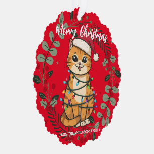 Carte Décorative Joyeux et lumineux chat Noël chaton neige hiver