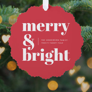 Carte Décorative Joyeux et lumineux   Moderne Noël Rouge brillant
