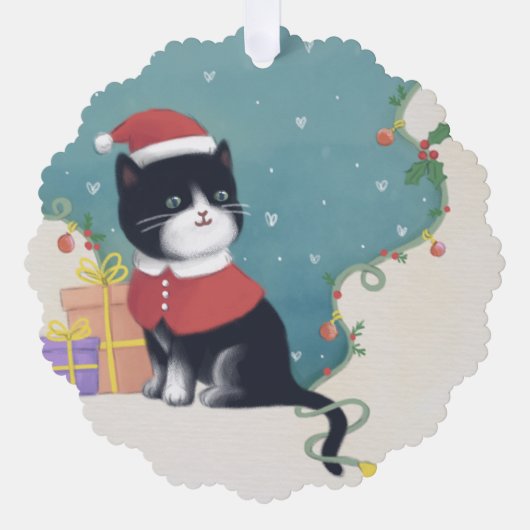 Carte Décorative Joyeux Noël : Art d'illustration de chat (Recto)