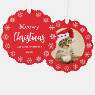 Carte Décorative Joyeux Noël Chat de compagnie Photo Flocons de nei