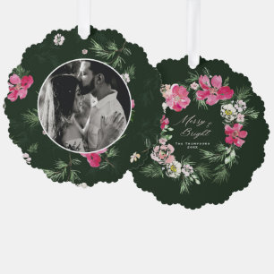 Carte Décorative Joyeux Noël fleurs aquarelle verte